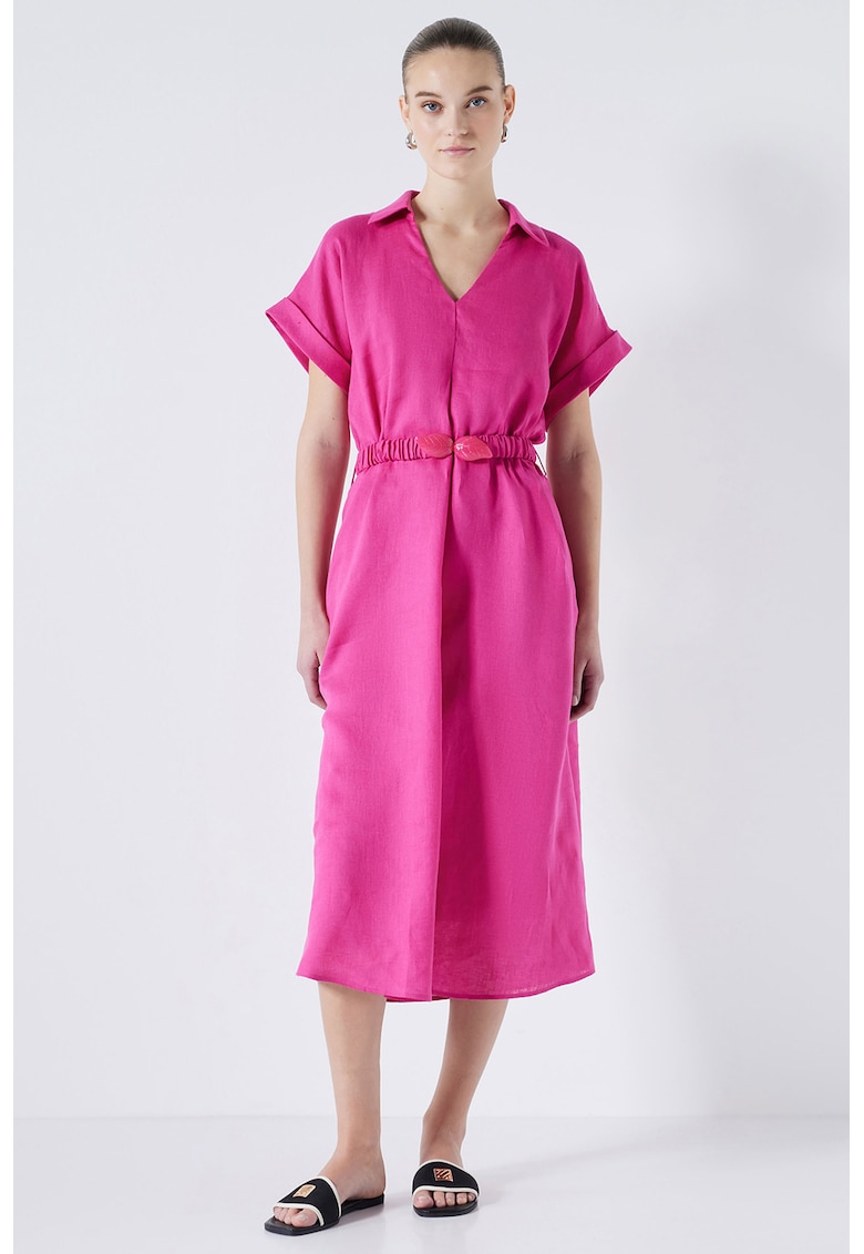 Ленена рокля тип риза с шпиц - Фуксия Ipekyol