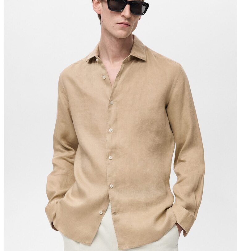 Ленена слим риза - Бежов Mango