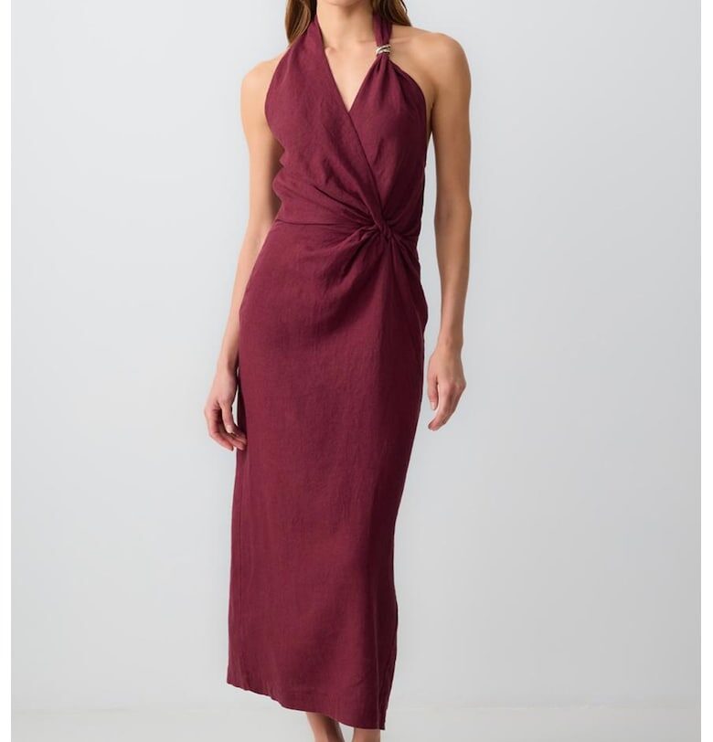 Ленена слим рокля халтер - Бордо JIMMY KEY