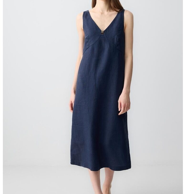 Ленена шпиц миди рокля - Тъмносин JIMMY KEY