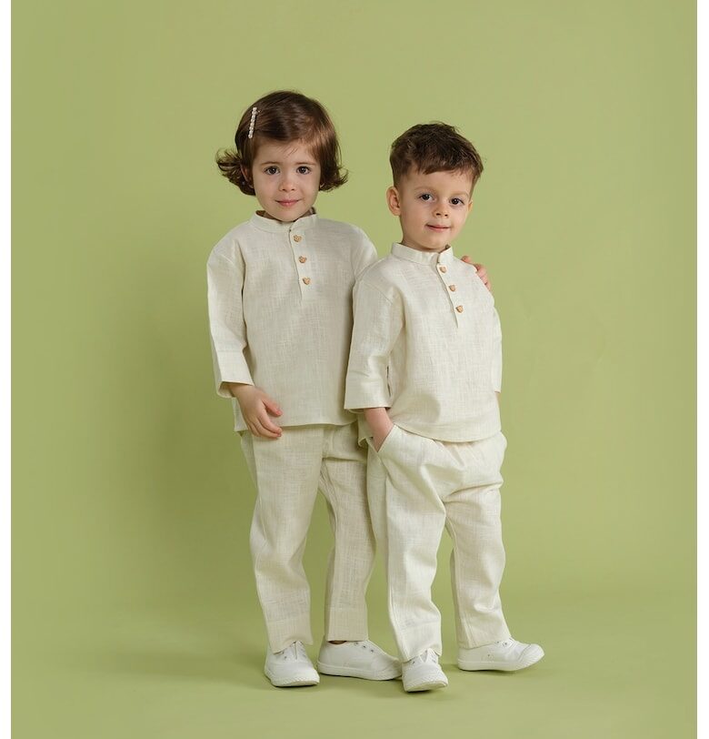 Ленено облекло - 2 части - Светло бежово Naeve