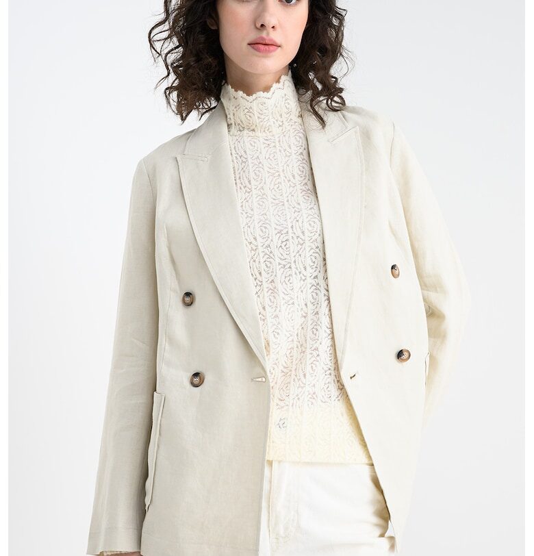 Ленено сако с двуредно закопчаване - Бежов United Colors of Benetton