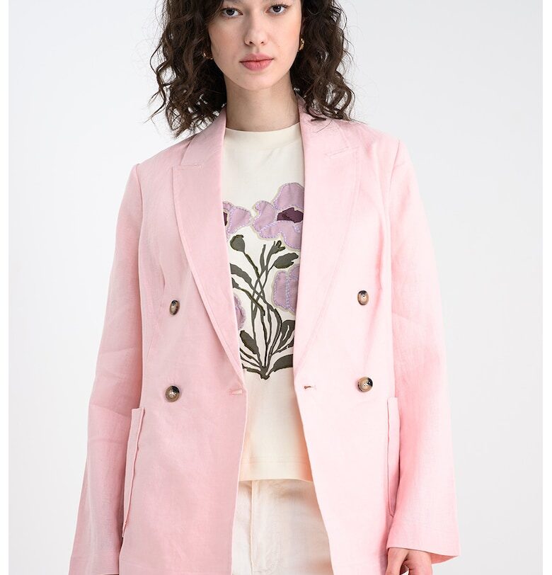 Ленено сако с двуредно закопчаване - Пастелнорозов United Colors of Benetton
