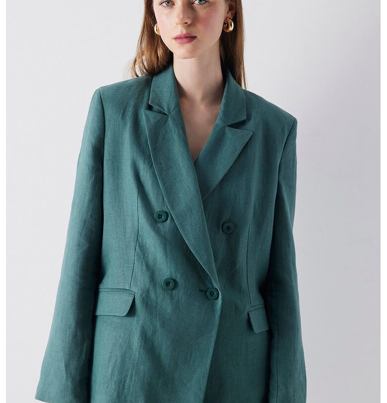 Ленено сако с двуредно закопчаване - Тъмнозелен Ipekyol