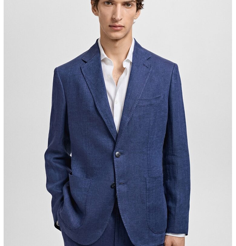 Ленено сако с копчета - Тъмносин Mango