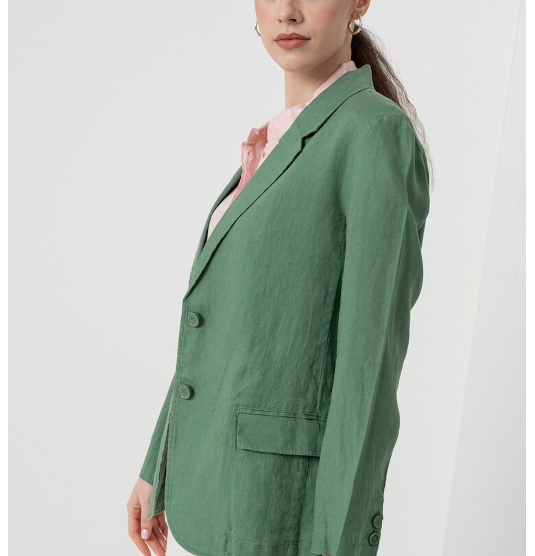 Ленено сако с раздвоен ревер - Зелен United Colors of Benetton