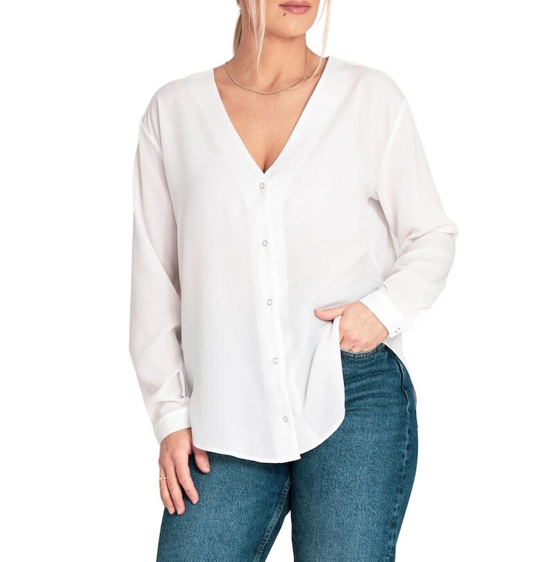 Лятна риза -  V-образно деколте - бяла - материал полиестер/еластан Figl