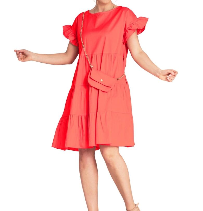 Лятна рокля -  M1182 - волани - червена - памук/еластан - SM Figl