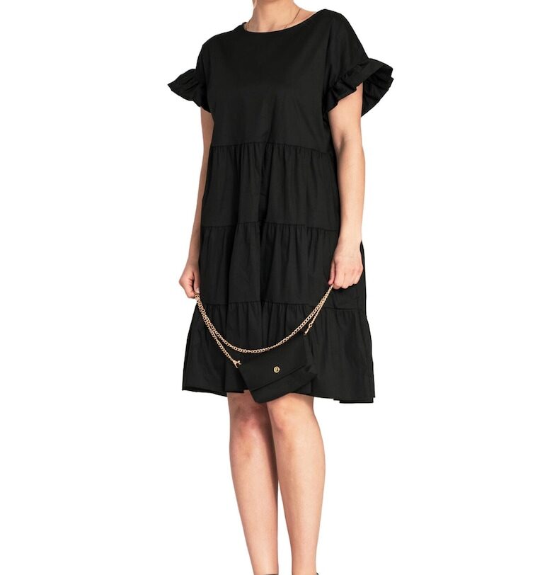 Лятна рокля -  M1182 - волани - черна - памук - SM Figl