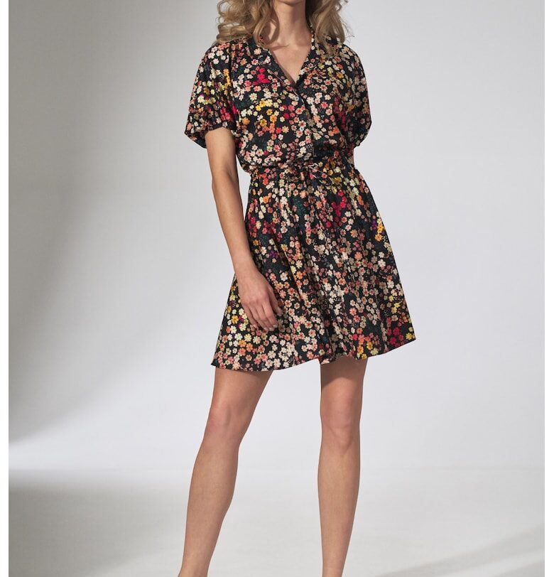 Лятна рокля -  M739 - флорална - къс ръкав - полиестер - многоцветна Figl