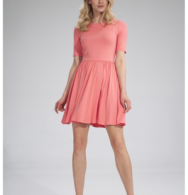 Лятна рокля  къс ръкав - цвят корал - вискоза Figl