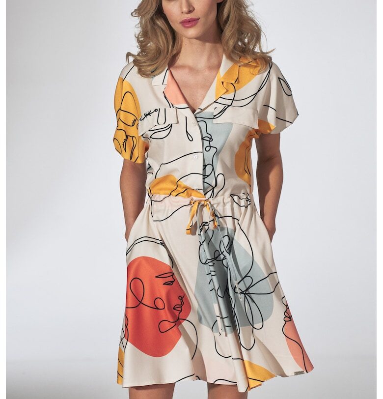 Лятна рокля  модел с отворено деколте - многоцветна - полиестер Figl