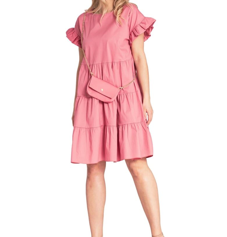 Лятна рокля -  с волани - розова - памук/еластан - SM Figl