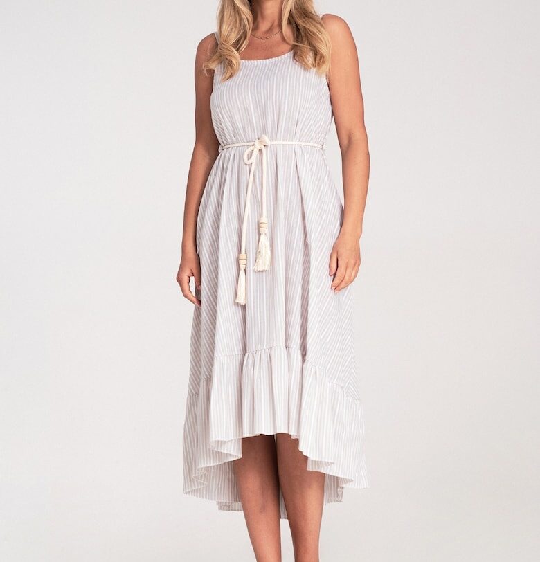 Лятна рокля -  с райета - тънки презрамки - бежова - универсален материал - Един размер Figl