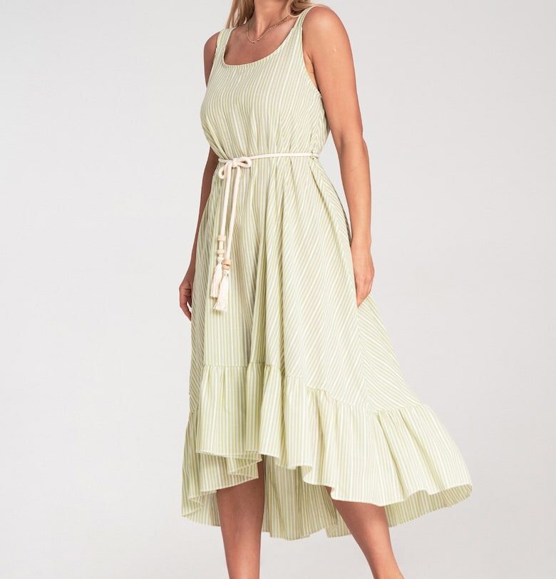 Лятна рокля -  с райета - тънки презрамки - зелена - лека материя - Един размер Figl