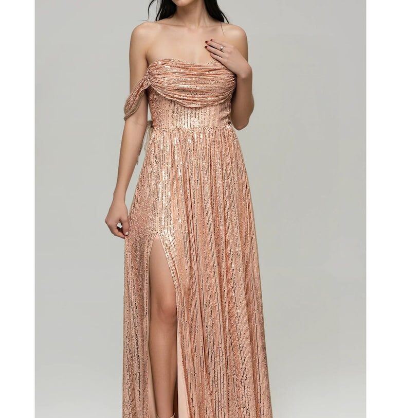 Макси вечерна рокля  LA-OM-DLR228 - Златист Larica