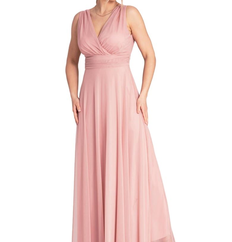 Макси вечерна рокля -  волани - розово - полиестер/еластан - SM Figl