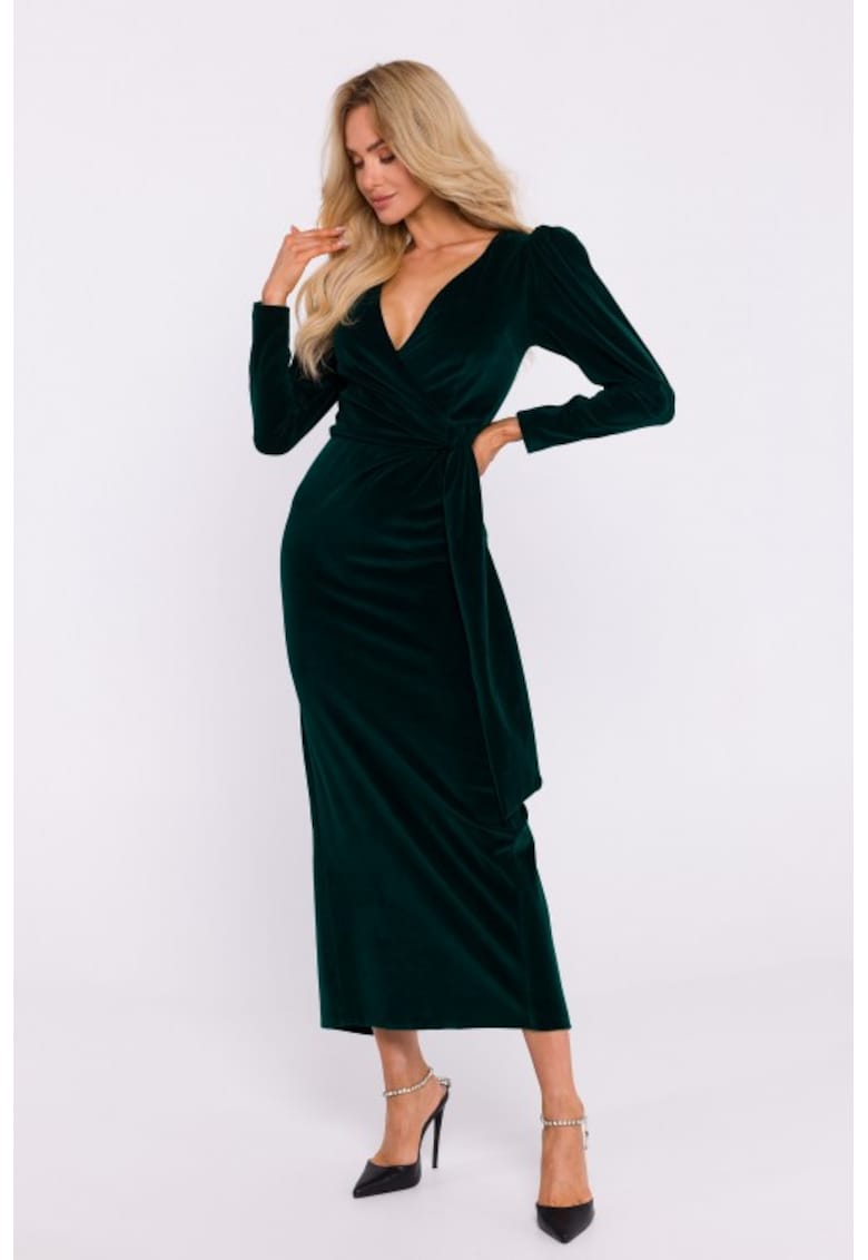Макси вечерна рокля от велур Зелен MOE