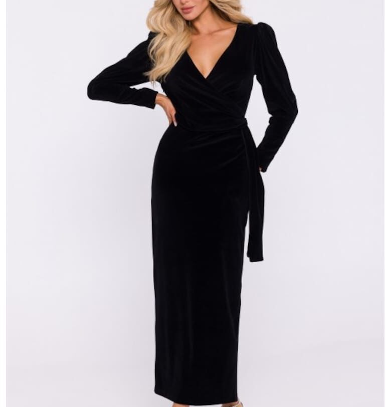 Макси вечерна рокля от велур  Черен MOE