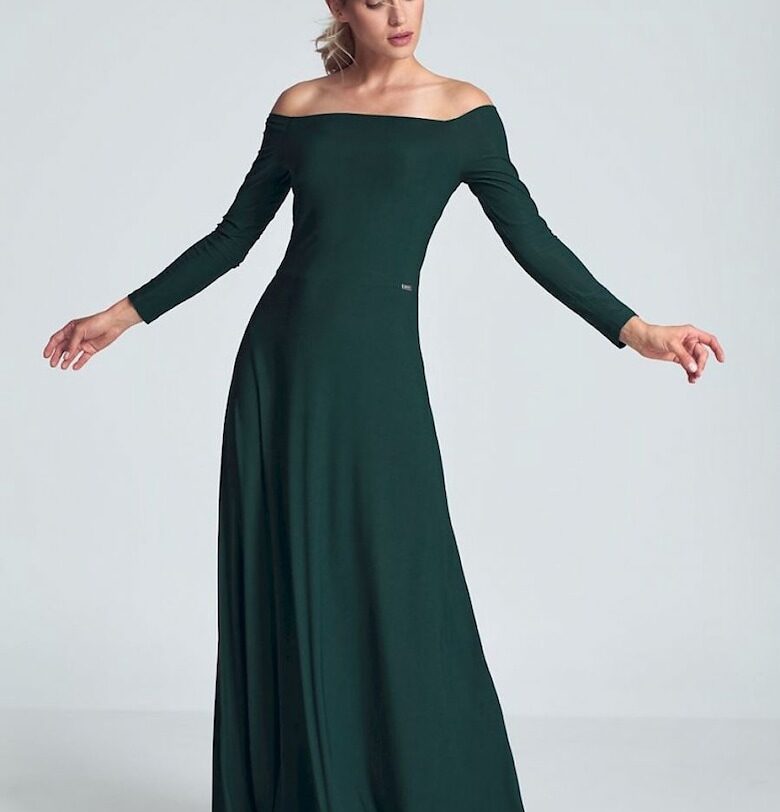 Макси рокля  зелена - с дълги ръкави - високо деколте - плисета в областта на гърдите - зашита в талията - 5% еластан - 95% полиестер Figl