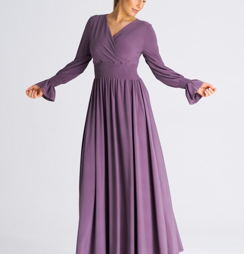 Макси рокля  лилава - дълъг ръкав - полиестер - SM Figl