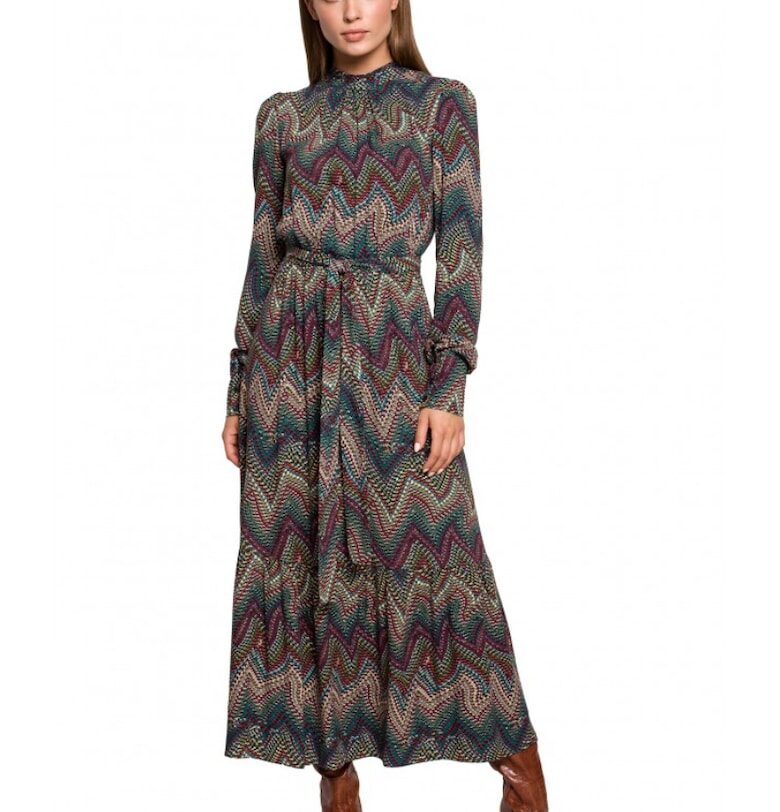 Макси рокля с волан - ацтекски принт - модел 2 - Многоцветен Stylove