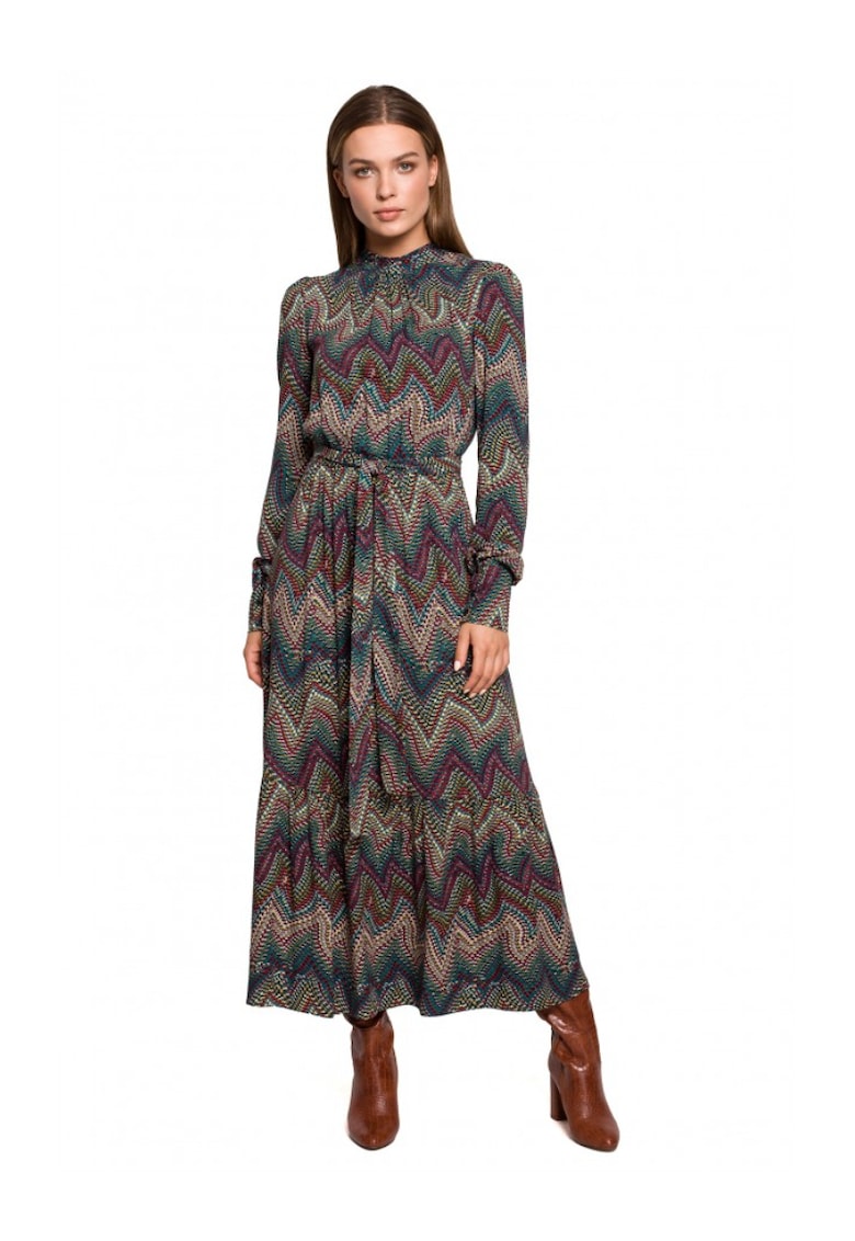 Макси рокля с волан - ацтекски принт - модел 2 - Многоцветен Stylove
