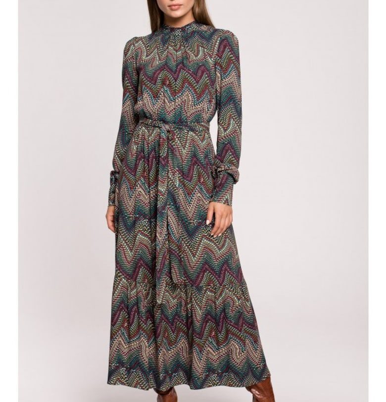 Макси рокля с волан - ацтекски принт - модел 2 - Многоцветен Stylove