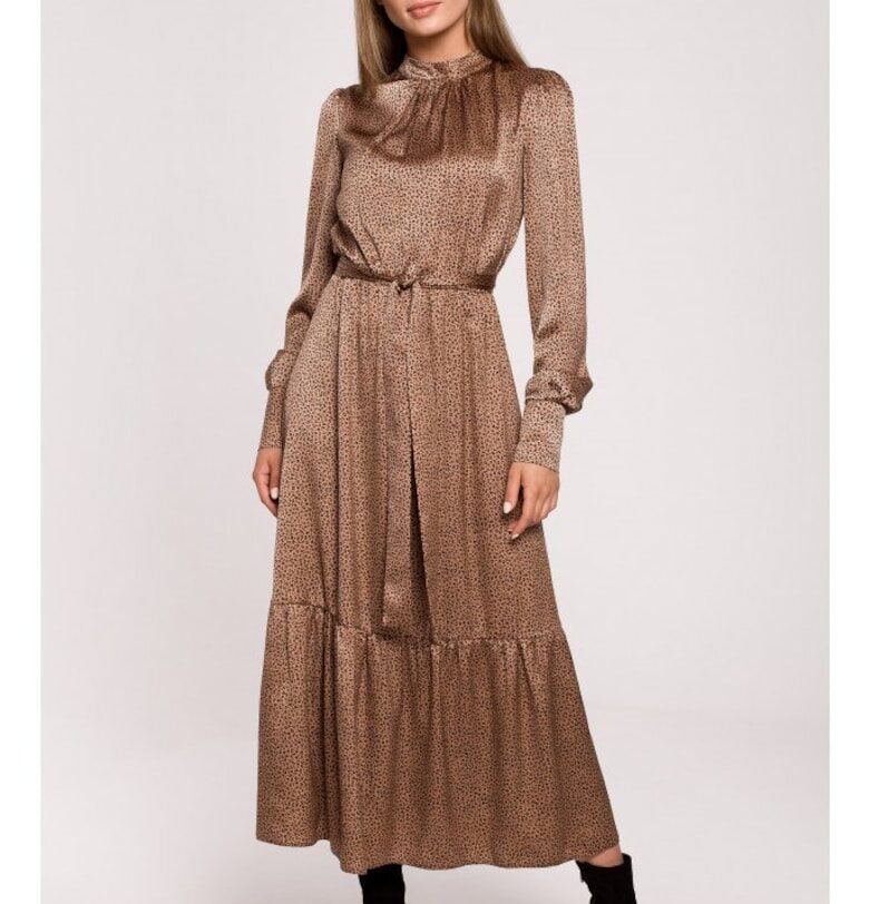 Макси рокля с волан - леопардов принт - модел 2 - Многоцветен Stylove