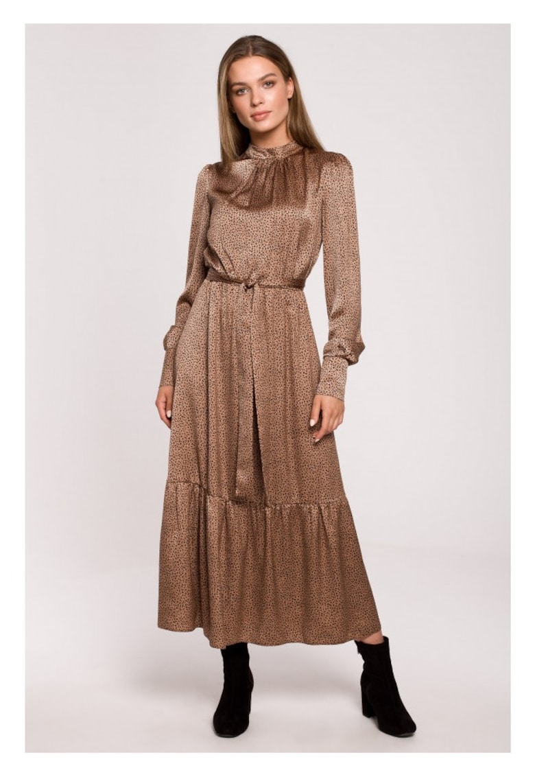 Макси рокля с волан - леопардов принт - модел 2 - Многоцветен Stylove