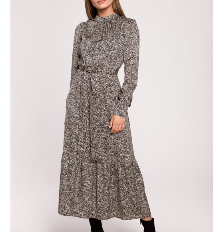 Макси рокля с волани -  Сива - Многоцветен Stylove