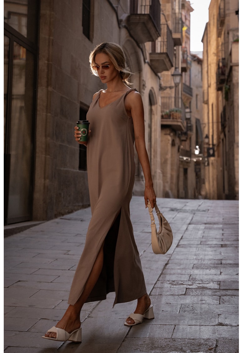 Макси рокля с дълбоко деколте на гърба Зелен MOE