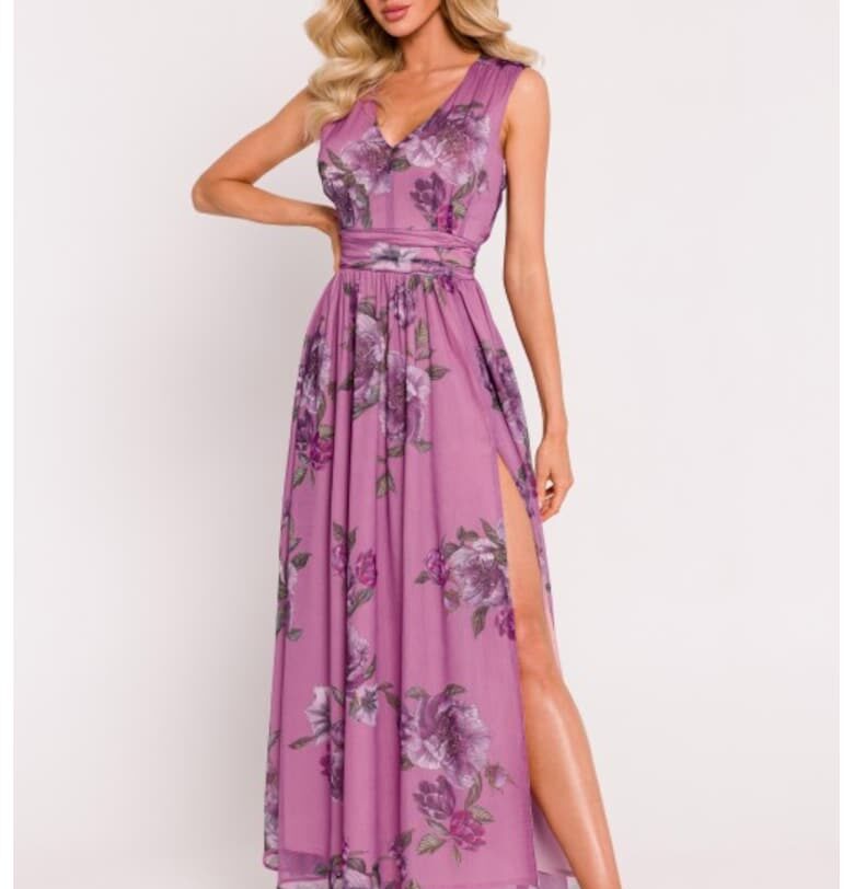 Макси рокля с дълга цепка  Шифон - Лилав/Люляк MOE