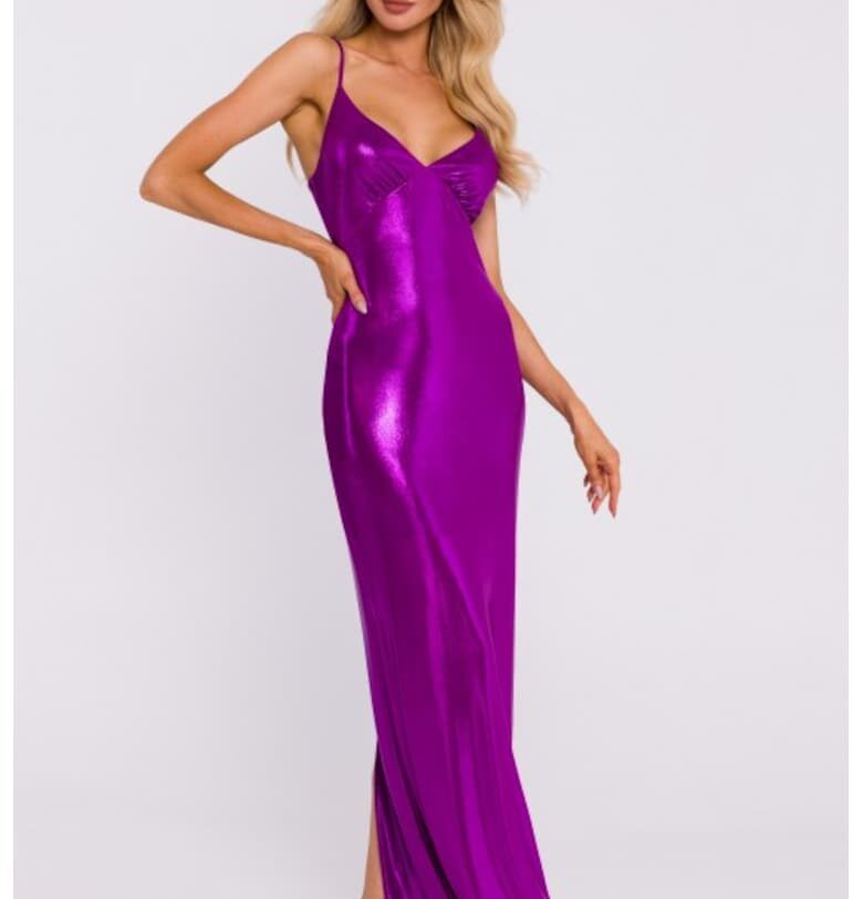 Макси рокля с набиране под бюста -  Виолетов MOE