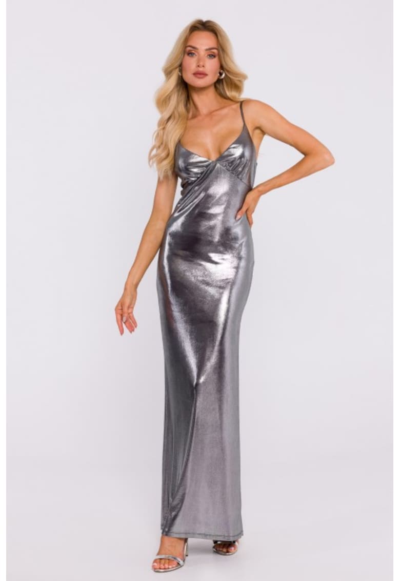 Макси рокля с набиране под бюста - Сребрист MOE