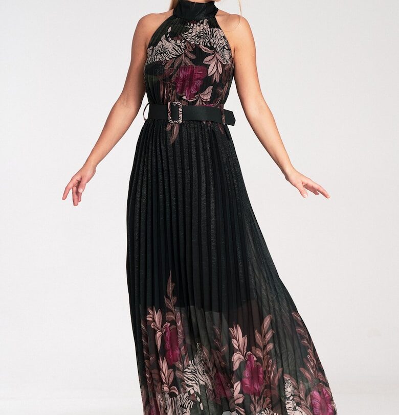 Макси рокля  черна - плисирана - полиестер - без ръкави - Един размер Figl