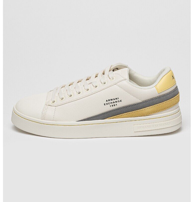 Маратонки от еко кожа с лого - Светло сив/Мръснобял/Синапено жълто ARMANI EXCHANGE