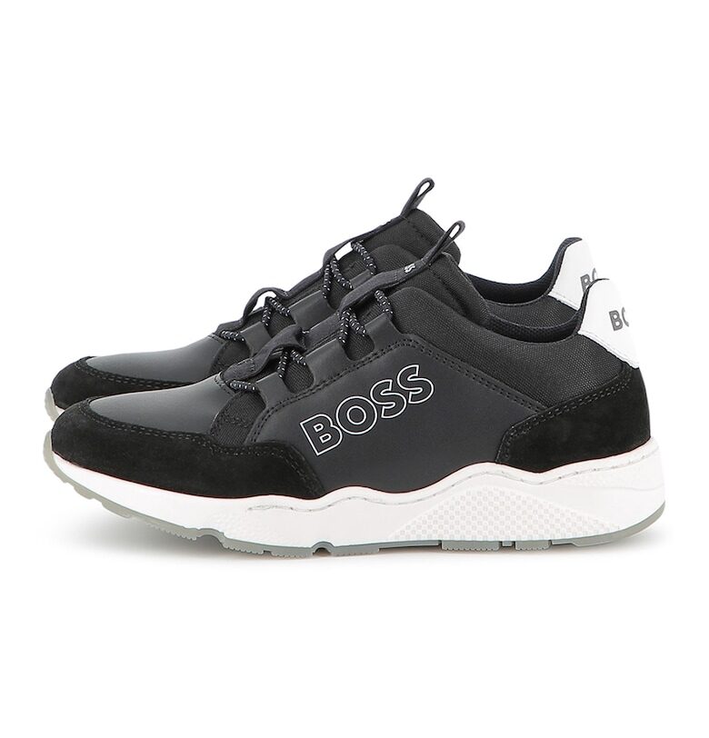 Маратонки от еко кожа с лого - Черен/Tъмносив BOSS Kidswear