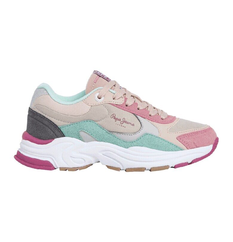 Маратонки с еко кожа и текстил - Аквамарин синьо/Прашно розово/Светло бежово Pepe Jeans London