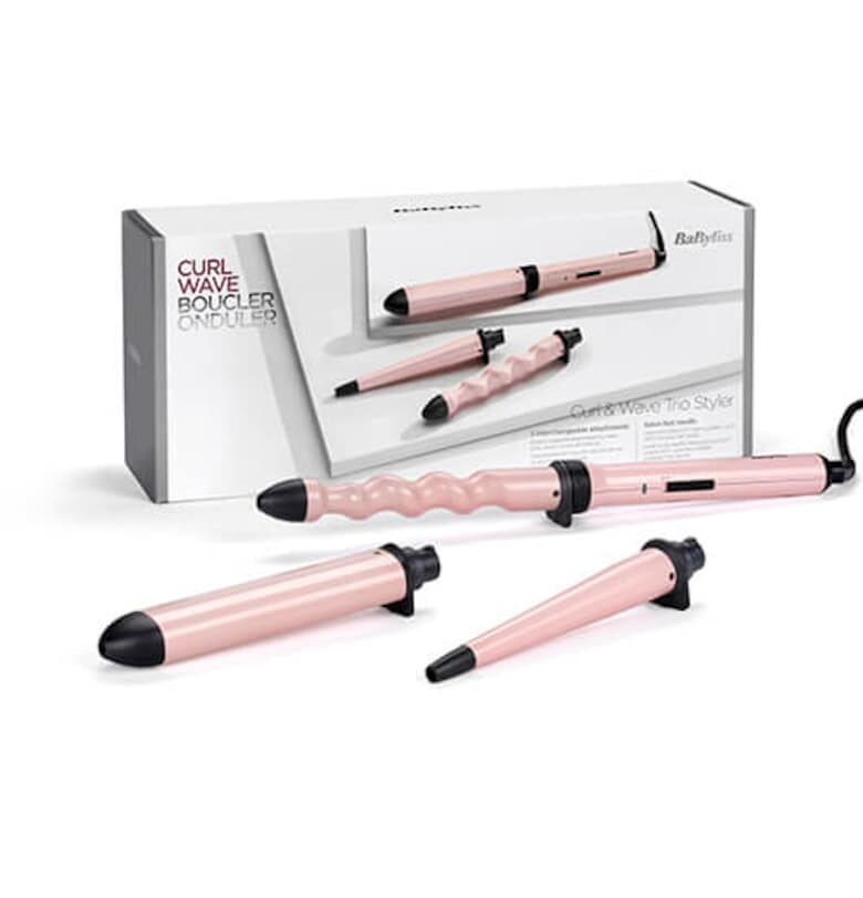 Маша за коса Multistyler Curl&Wave   - Керамично покритие - 3 аксесоара - Розов BaByliss