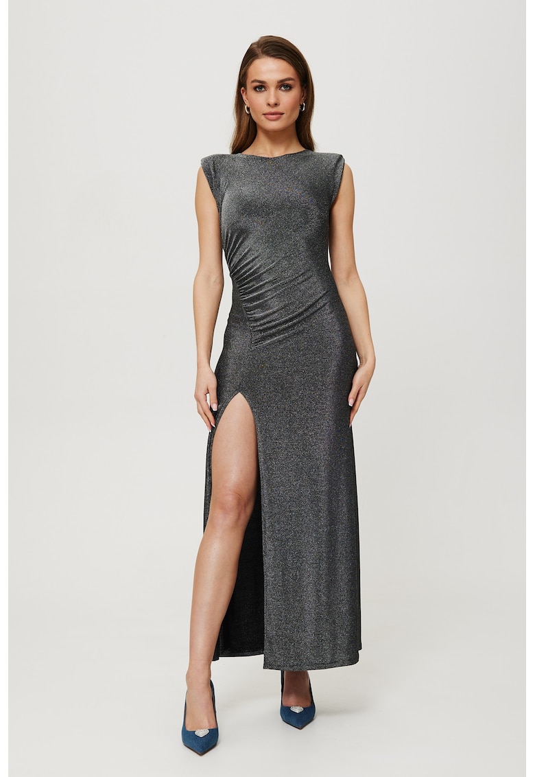 Метална макси рокля с цепка на крачола Маковер - Сребрист Makover