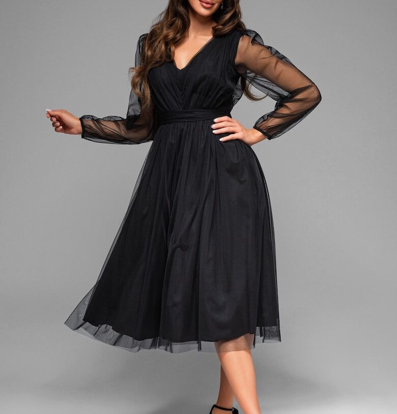 Миди вечерна рокля LACRICA LA-OM-DLR007 - Черен Larica