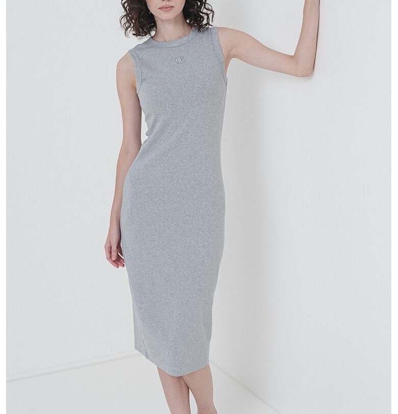Миди права рокля с овално деколте - Светло сив CALVIN KLEIN JEANS