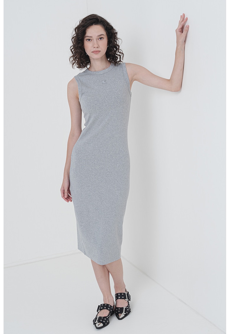 Миди права рокля с овално деколте - Светло сив CALVIN KLEIN JEANS