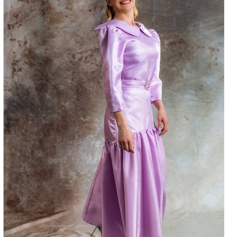 Миди рокля Aria с яка Peter Pan - Светлолилав MIAU by Clara Rotescu