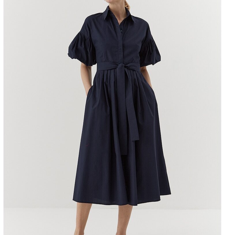 Миди рокля Audrey с бухнали ръкави - Тъмносин IPANOMI