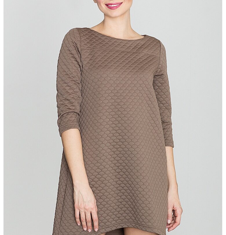 Миди рокля  K134 - асиметрична - елегантна - бежова - 95% полиестер - 5% еластан Lenitif