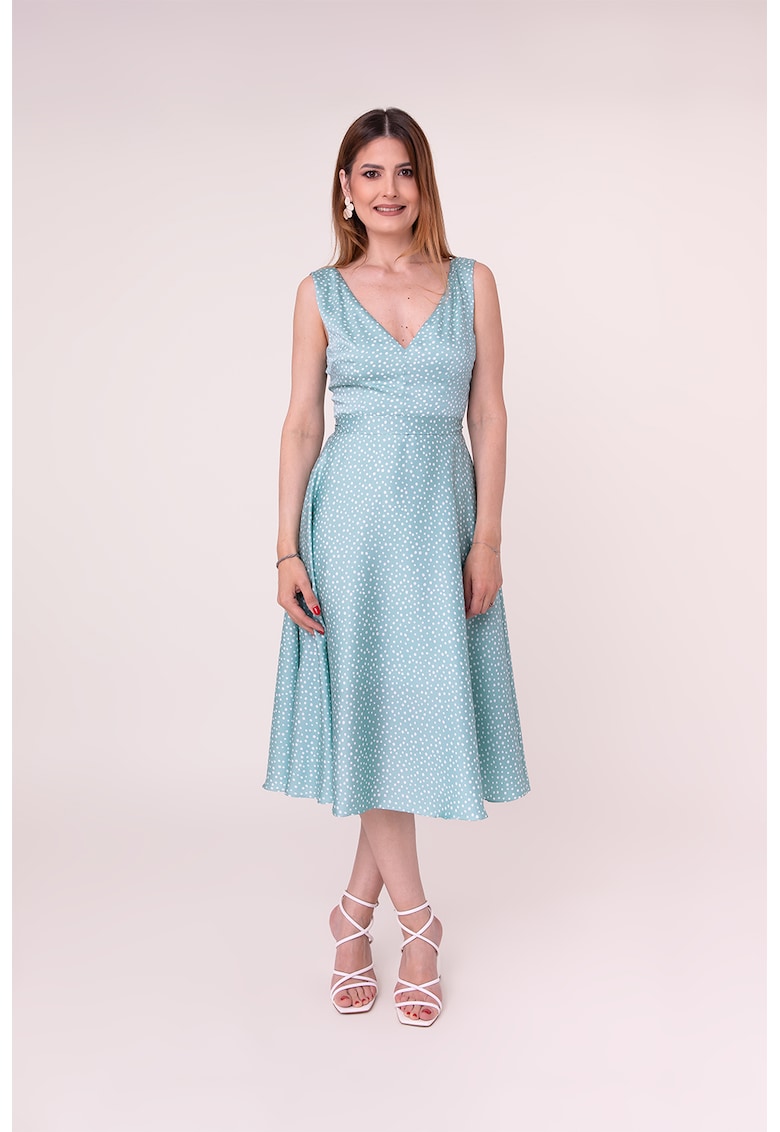 Миди рокля Morning Petals - Тюркоаз Ilona Andreoiu