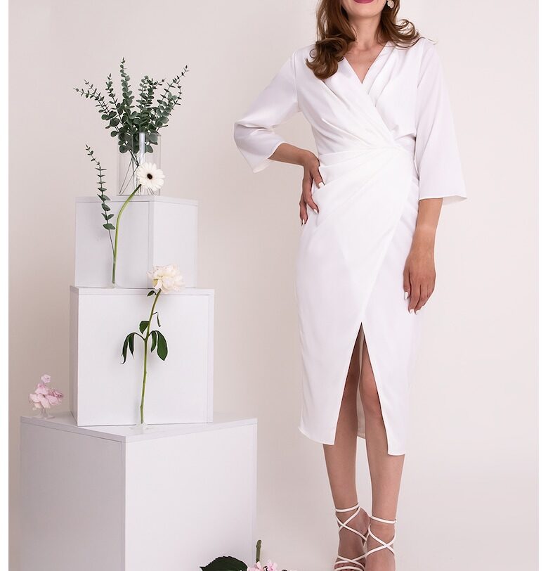 Миди рокля Nefeli с 3/4 ръкави - Бял Ilona Andreoiu