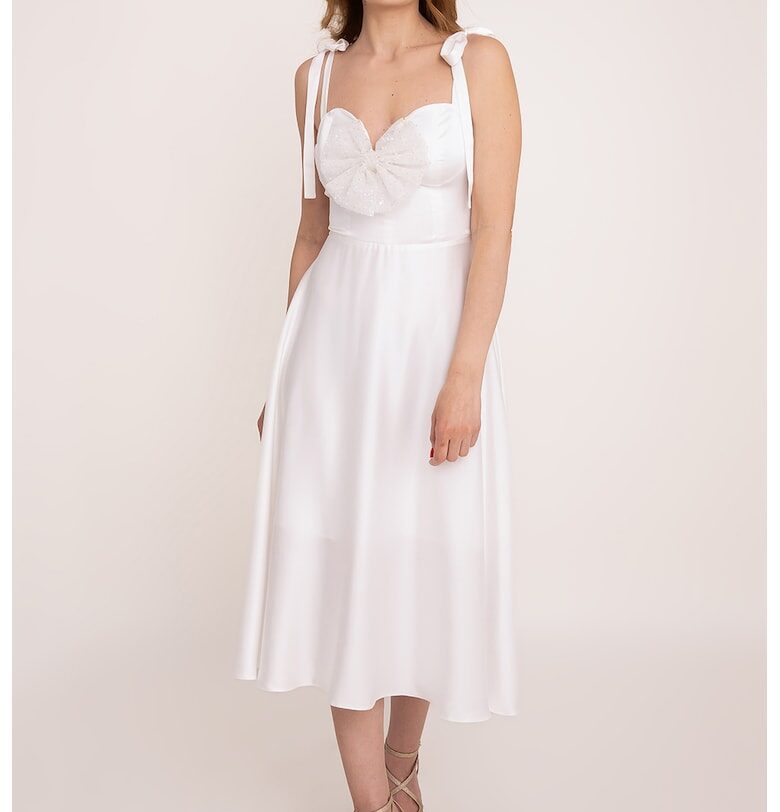 Миди рокля Pearl със сърцевидно деколте - Бял Ilona Andreoiu